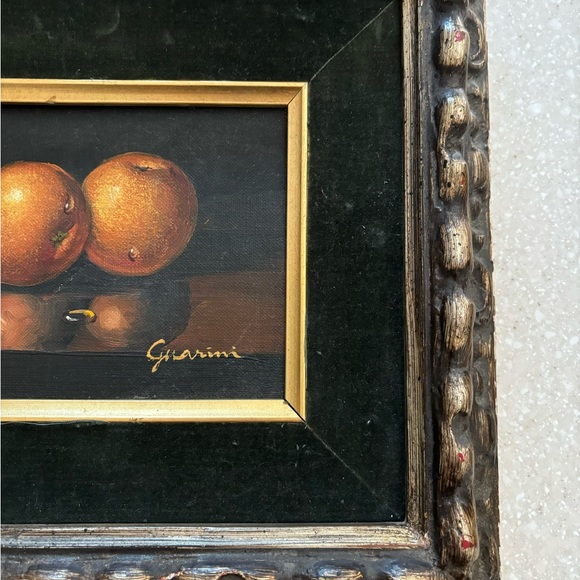 Original Painting Fruit Orange Dark Green Distressed Vintage Styled Mat Frame - Picture 7 of 13